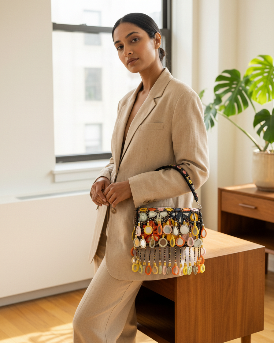 Boxy Hand Embroidered Mirror Bag