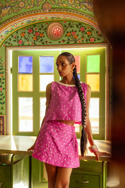 Bandhej Hand Dyed Silk Skirt