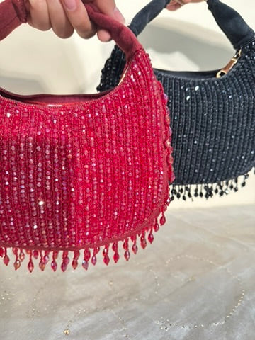 Bolso de borlas con cuentas de cristal hecho a mano