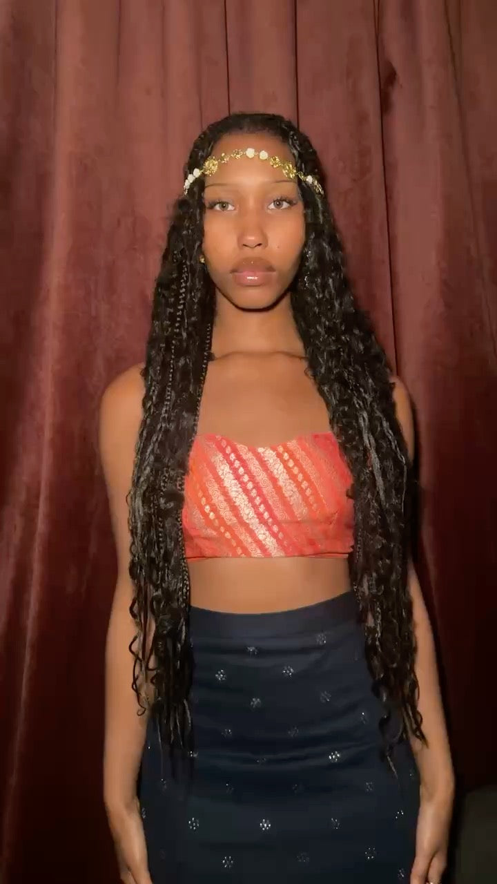 Top Corto de Seda Benarasi sin Tirantes