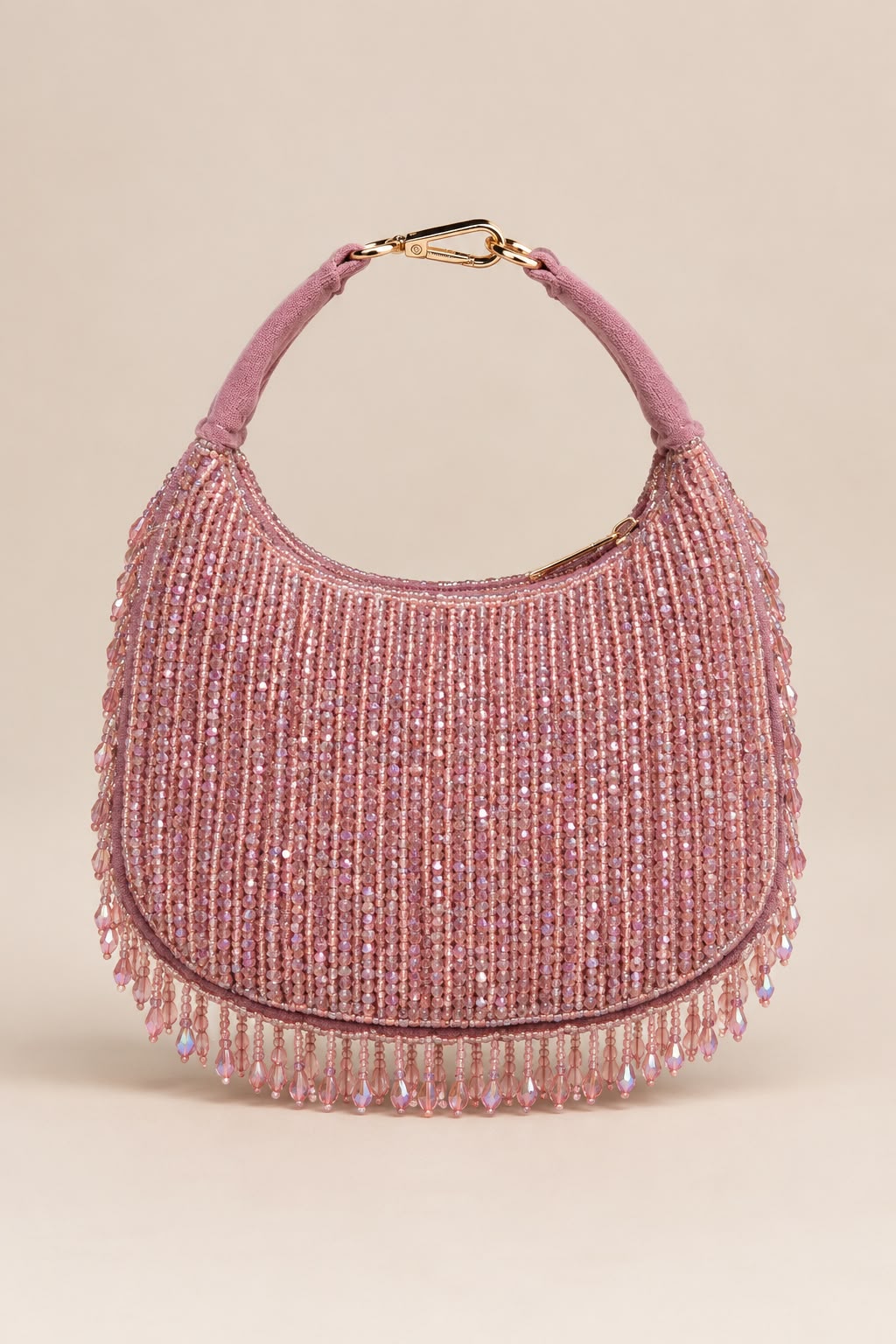 Bolso de borlas con cuentas de cristal hecho a mano
