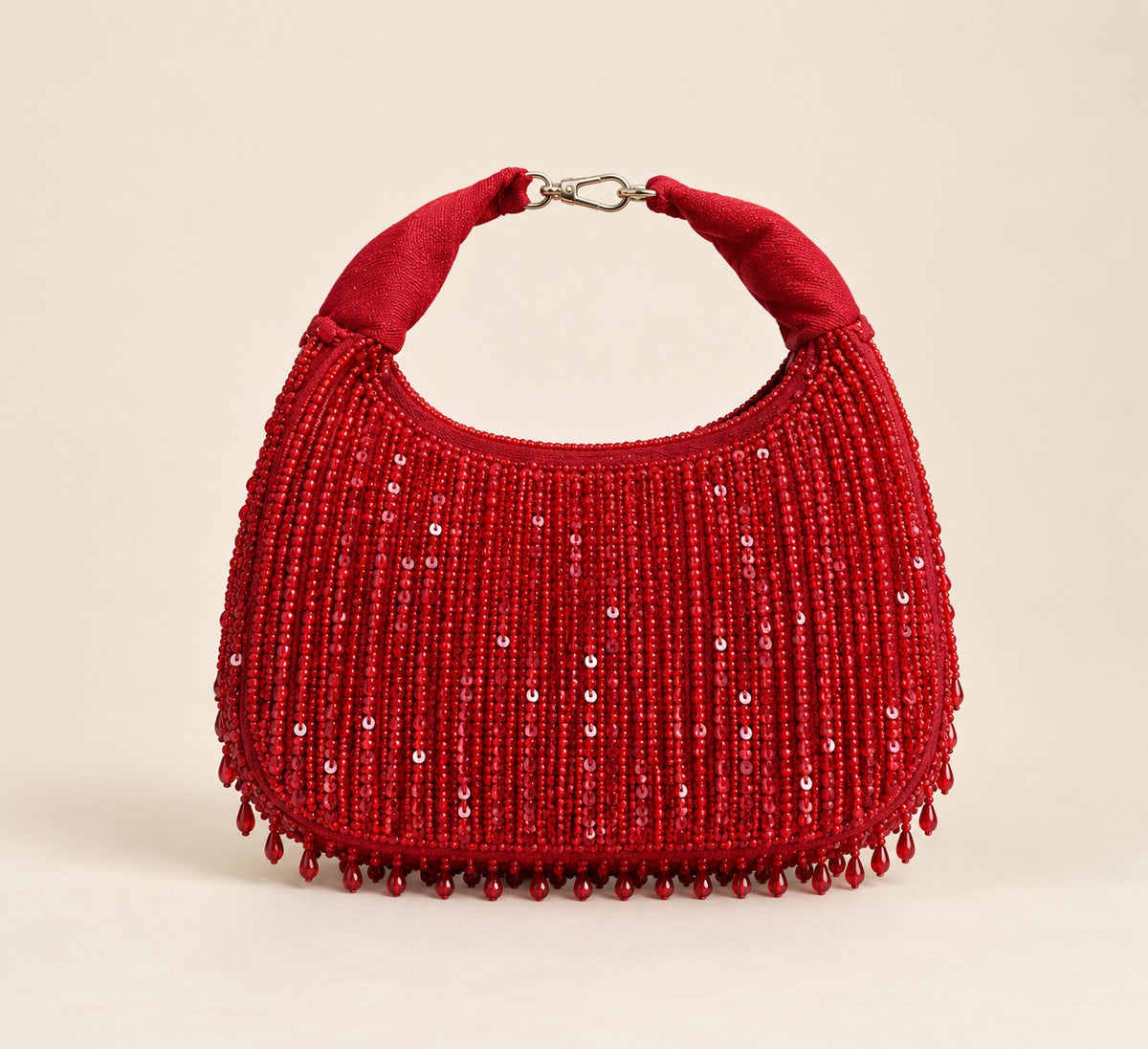 Bolso de borlas con cuentas de cristal hecho a mano