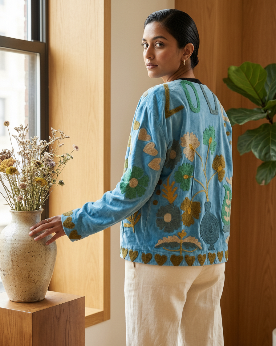 Chaqueta Reversible de Terciopelo Bordado Suzani