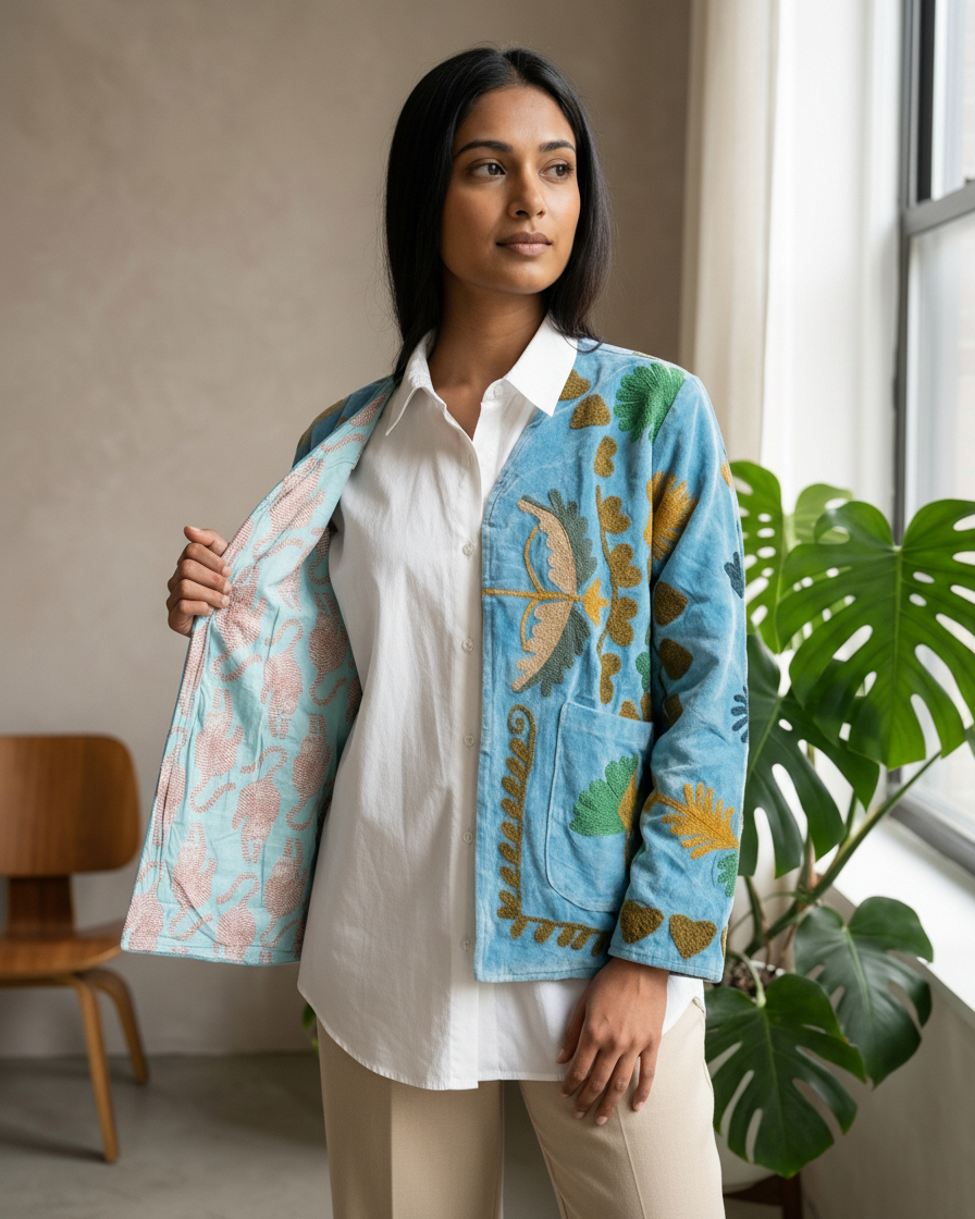 Chaqueta Reversible de Terciopelo Bordado Suzani