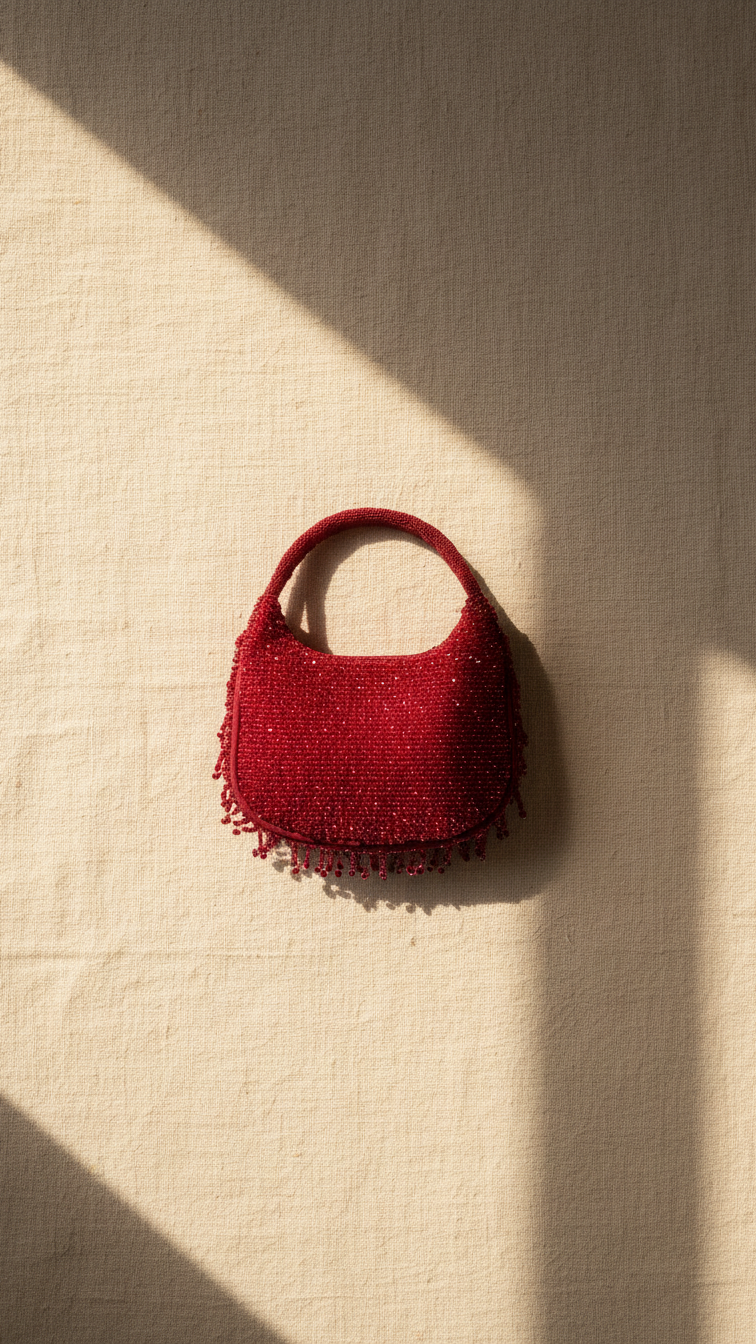 Bolso de borlas con cuentas de cristal hecho a mano