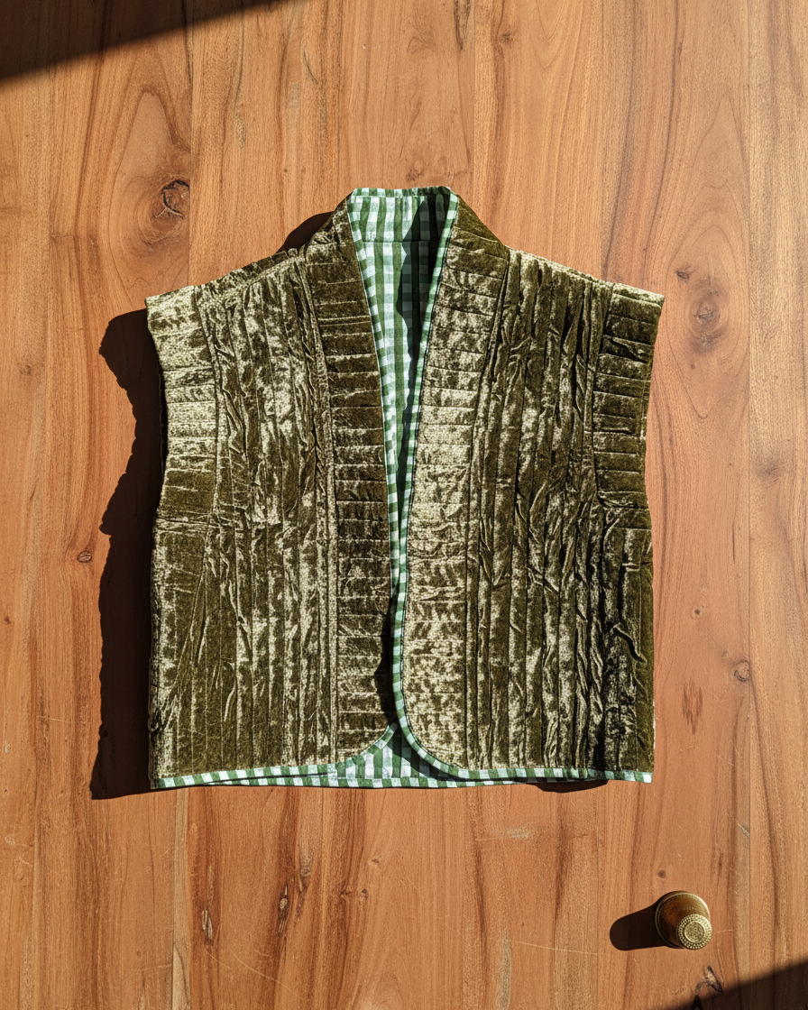 Chaleco reversible de terciopelo con mangas casquillo