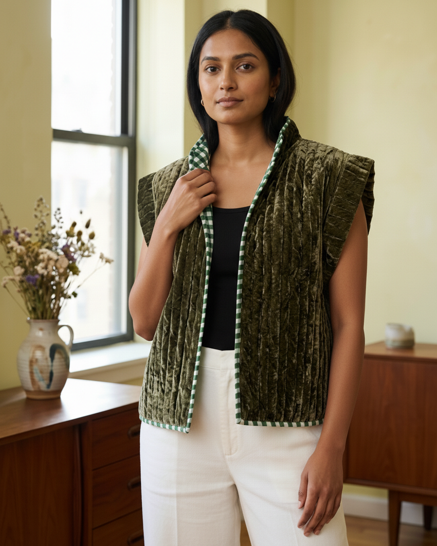 Velvet Cap Sleeve Reversible Gilet