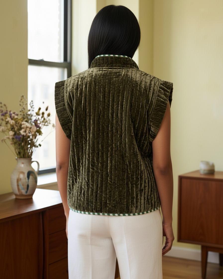 Chaleco reversible de terciopelo con mangas casquillo
