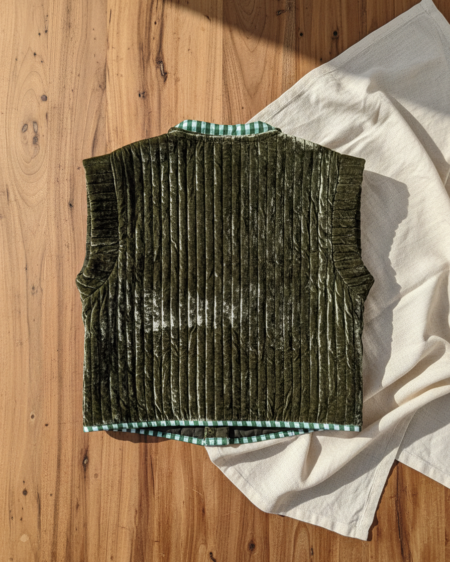 Chaleco reversible de terciopelo con mangas casquillo