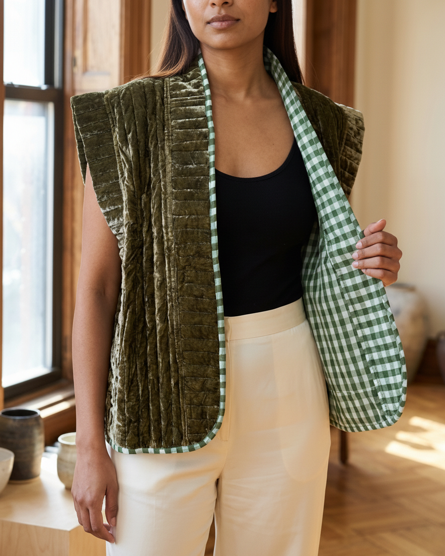 Chaleco reversible de terciopelo con mangas casquillo