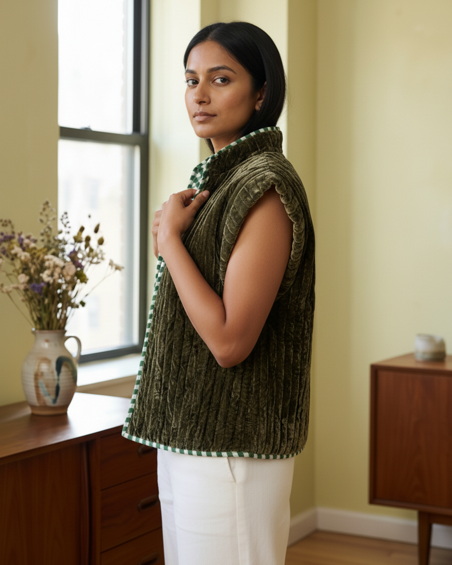 Chaleco reversible de terciopelo con mangas casquillo