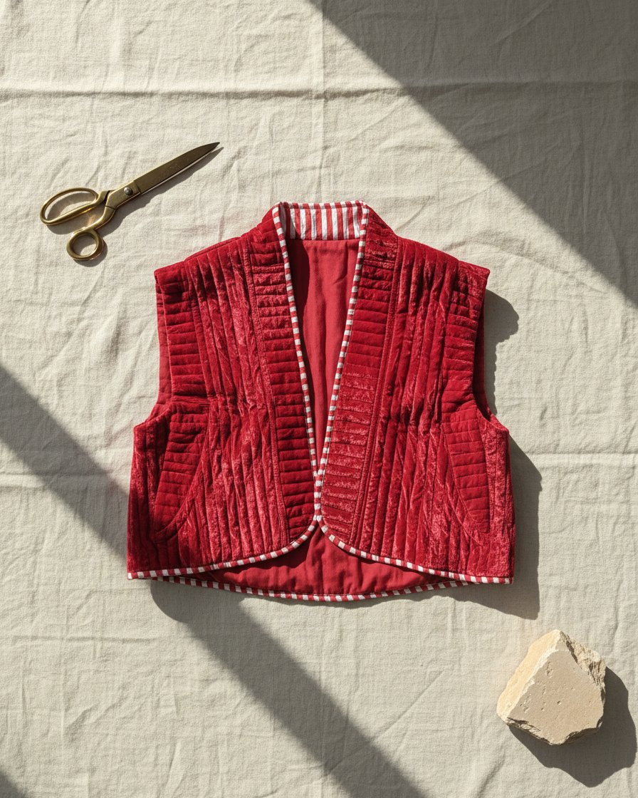 Chaleco reversible de terciopelo con mangas casquillo