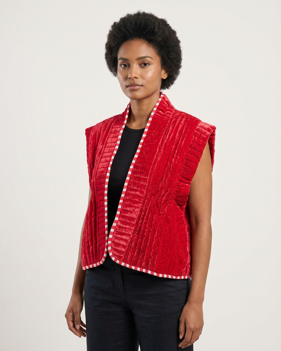 Chaleco reversible de terciopelo con mangas casquillo
