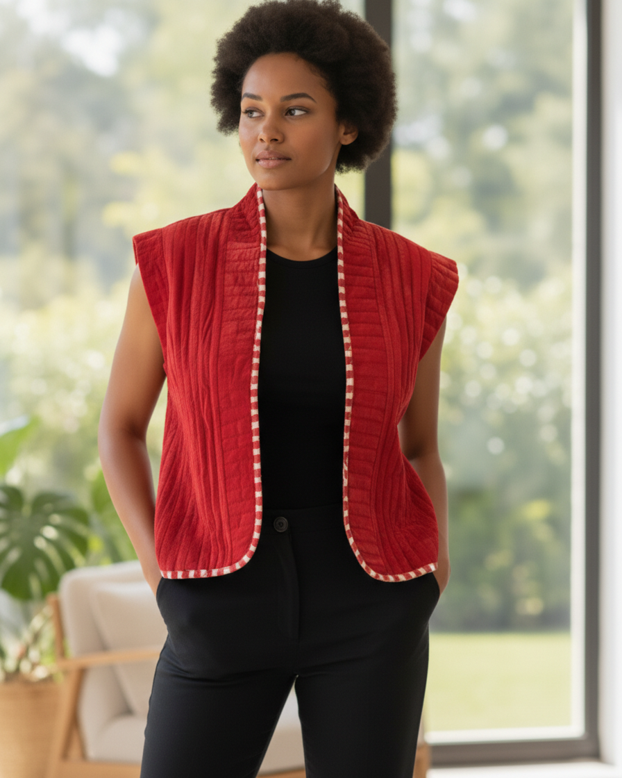 Chaleco reversible de terciopelo con mangas casquillo