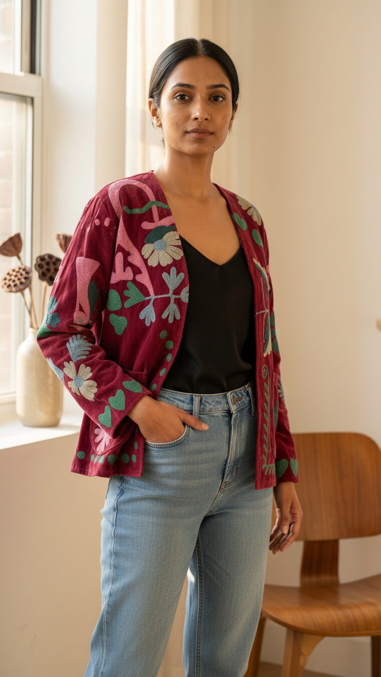 Chaqueta Reversible de Terciopelo Bordado Suzani