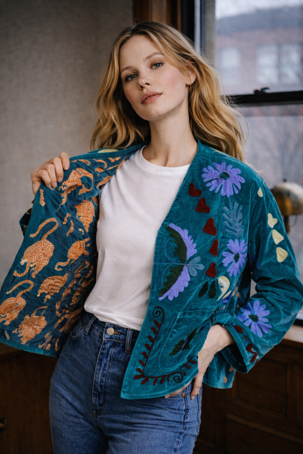 Chaqueta Reversible de Terciopelo Bordado Suzani