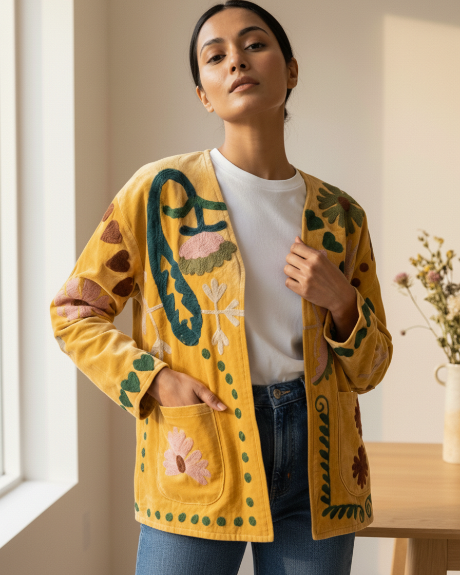 Chaqueta Reversible de Terciopelo Bordado Suzani